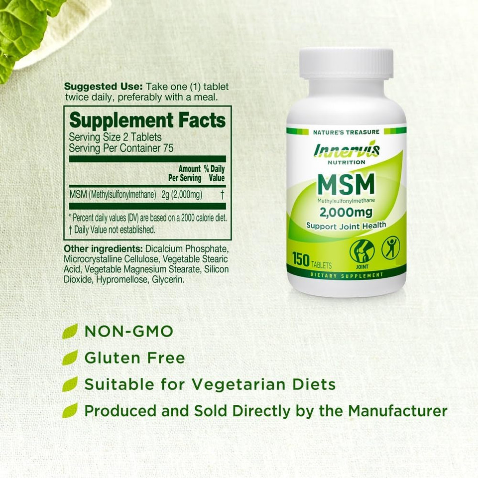 Msm Joint Support Health  2000 Mg Healthy Mobility Cartilage Comfort Muscle Recovery 150 Tablets Supplements