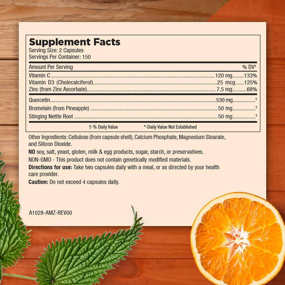 Mt. Angel Vitamins - Zinc Quercetin With Bromelain Supplement  Immune Support & Respiratory Health - Quercetin 500Mg Capsules | Zinc 50Mg | Vitamin C Capsules | Immune Booster For Adults - 120Ct