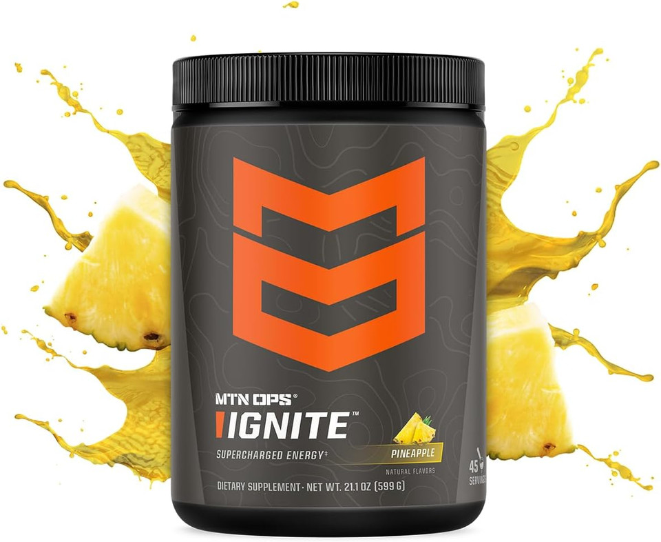 Mtn Ops Ignite Energy Drink Powder, Gluten Free Nootropic Supplement Drink Mix, L Arginine, L Citrulline, Caffeine & Nootropic Sugar Free Drink Mix, 45 Servings, Rocky Mountain Rickey