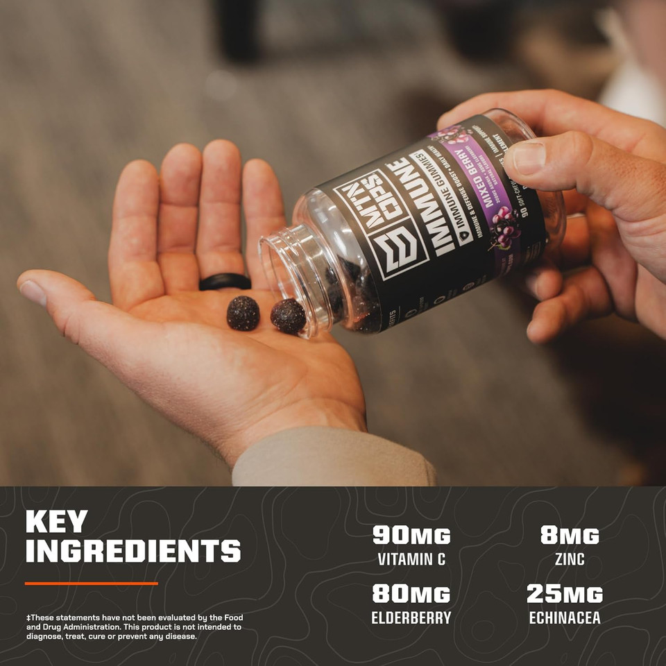 Mtn Ops Immune Gummies Immune Support Supplement, 90 Gummies With Elderberry & Aronia Berry Immune Booster For Adults, Mixed Berry Flavor & Naturally Gluten Free