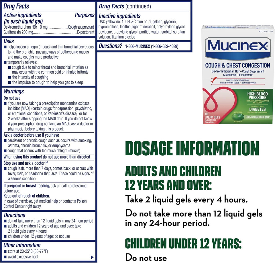 Mucinex Cold & Flu High Blood Pressure Liquid Gels, 16 Ct