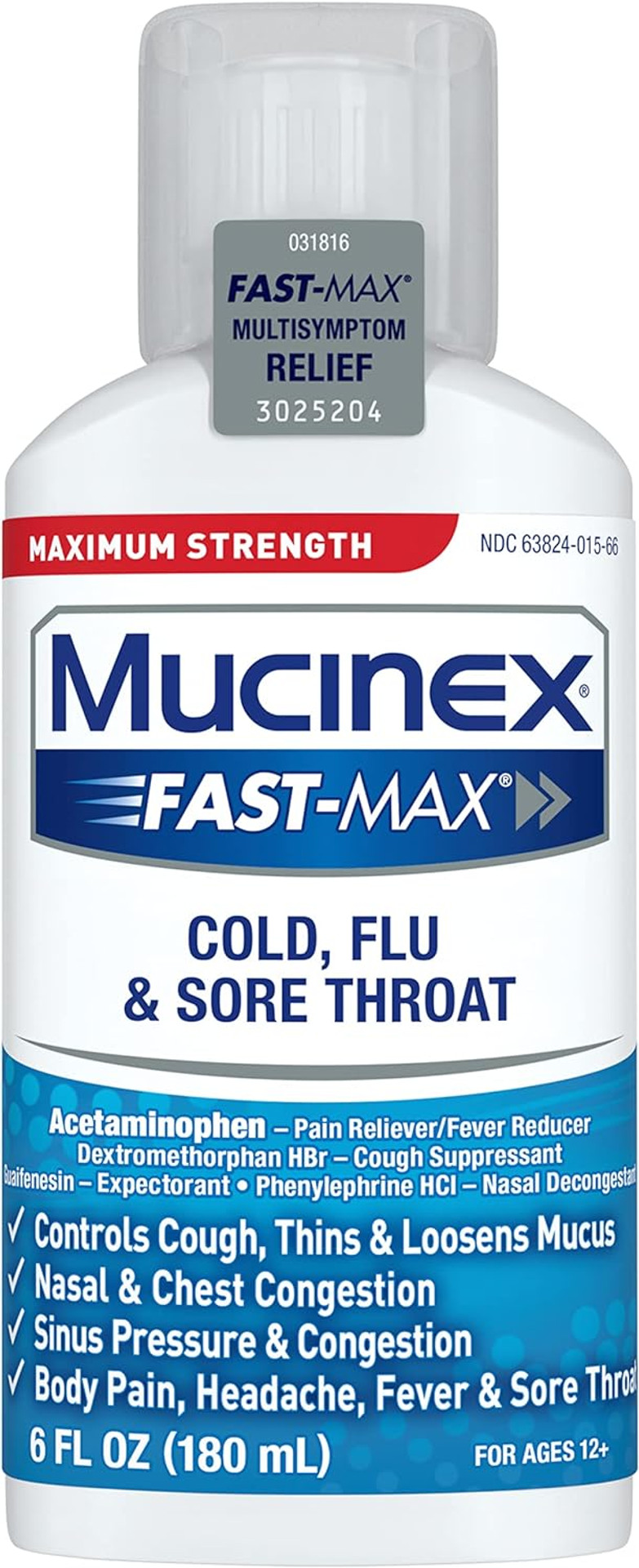 Mucinex Fastmax Cold Flu Sore Throat Relief Liquid Fluid Ounce, 6 Fl Oz