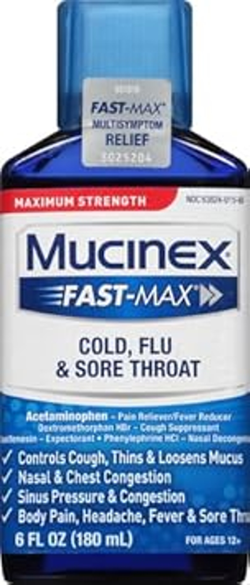 Mucinex Fastmax Cold Flu Sore Throat Relief Liquid Fluid Ounce, 6 Fl Oz