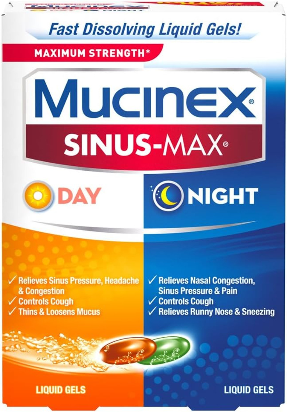 Mucinex Rapid+Clear Maximum Strength Cold Medicine & Expectorant, Fever, Pain, Headache, & Excess Mucus Relief With Acetaminophen & Guaifenesin, Rapid Release Liquid Gels For Adults, 16 Count