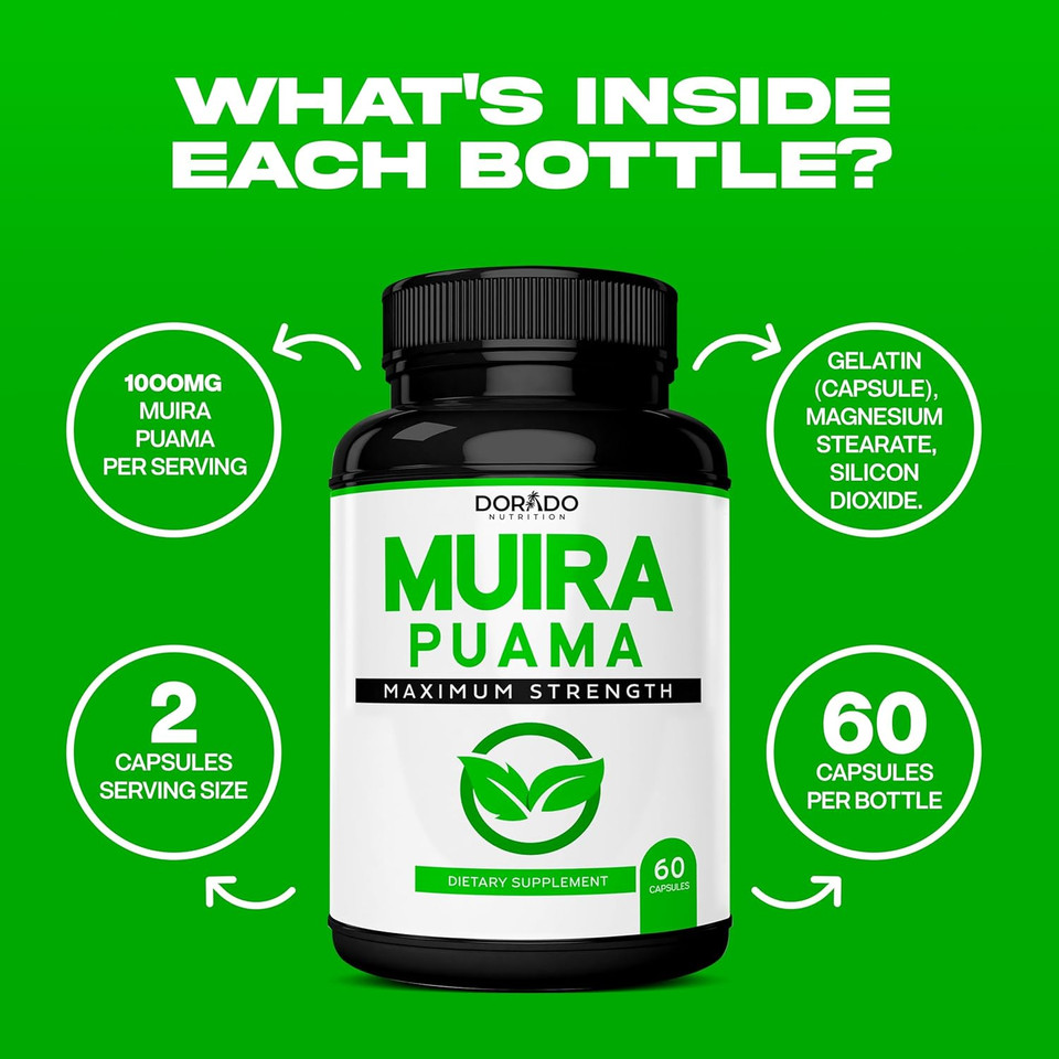 Muira Puama Root Extract 1000Mg For Men And Women - Premium Capsules - 60 Count - Zero Fillers - Third Pary Tested - Gluten Free & Non-Gmo - Usa Made - Quality Guarantee - Tested For Potency & Purity
