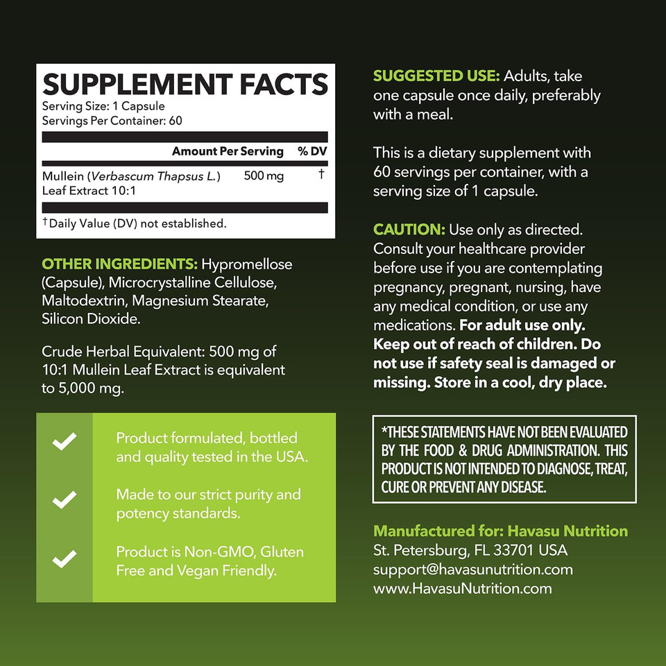 Mullein Leaf Capsules For Respiratory Health - 5000Mg Extract 10:1 For Lung Support And Immune Function - 60 Count - Vegan, Non-Gmo Capsules - Herbal Supplement For Daily Wellness - 2 Month Supply