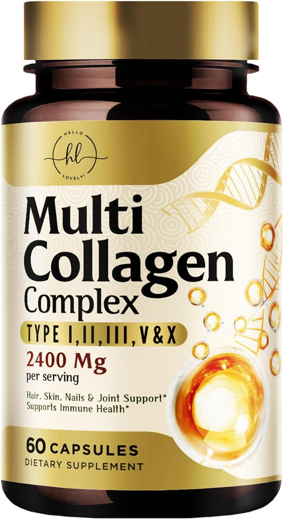 Multi Collagen Peptides Supplement  Type I, Ii, Iii, V, X  Hydrolyzed Multi Collagen Complex Capsules For Women & Men  Supports Vital Hair, Skin, Nails, Joints, Bones & Gut Health  60 Capsules