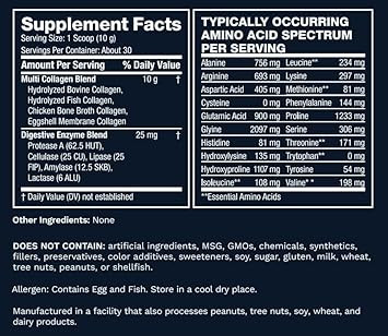 Multi Collagen Peptides Types I, Ii, Iii, V & X Hydrolyzed Protein Powder  Grass-Fed, Blend With Digestive Enzyme  For Skin, Hair, Nails, Joints & Gut Health, Unflavored