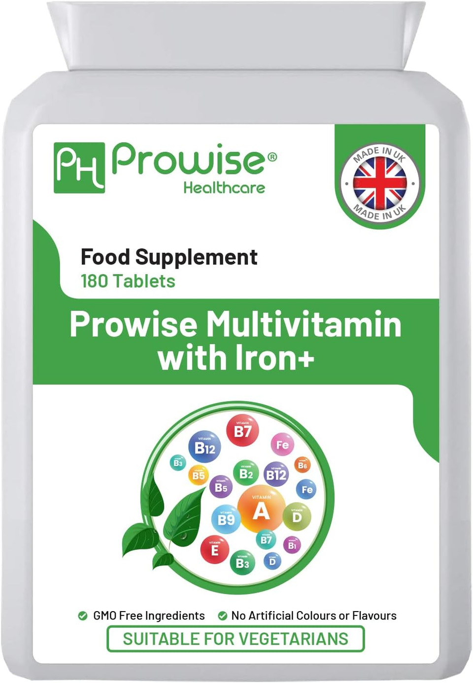 Multivitamin & Iron 180 Tablets (6 Months Dose) Immune Support - One A Day Multi-Vitamin Supplement  Uk Manufactured | Gmp Standards By Prowise Healthcare - Suitable For Vegetarians