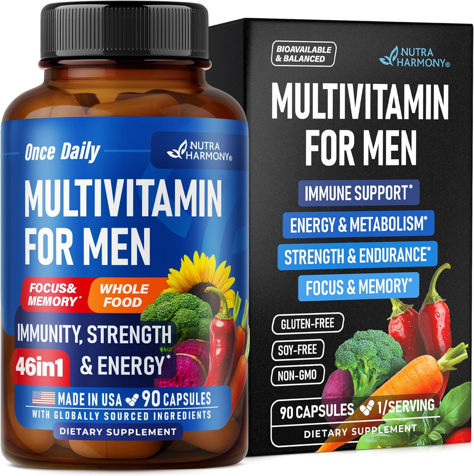 Multivitamin For Men - B-Complex | Whole Foods & Enzymes - Energy, Focus & Brain | Men'S Health Complex - 46In1 Mens Multivitamin - Bioavailable & Gentle On Stomach - Made In Usa - 90 Capsules, 1/Day