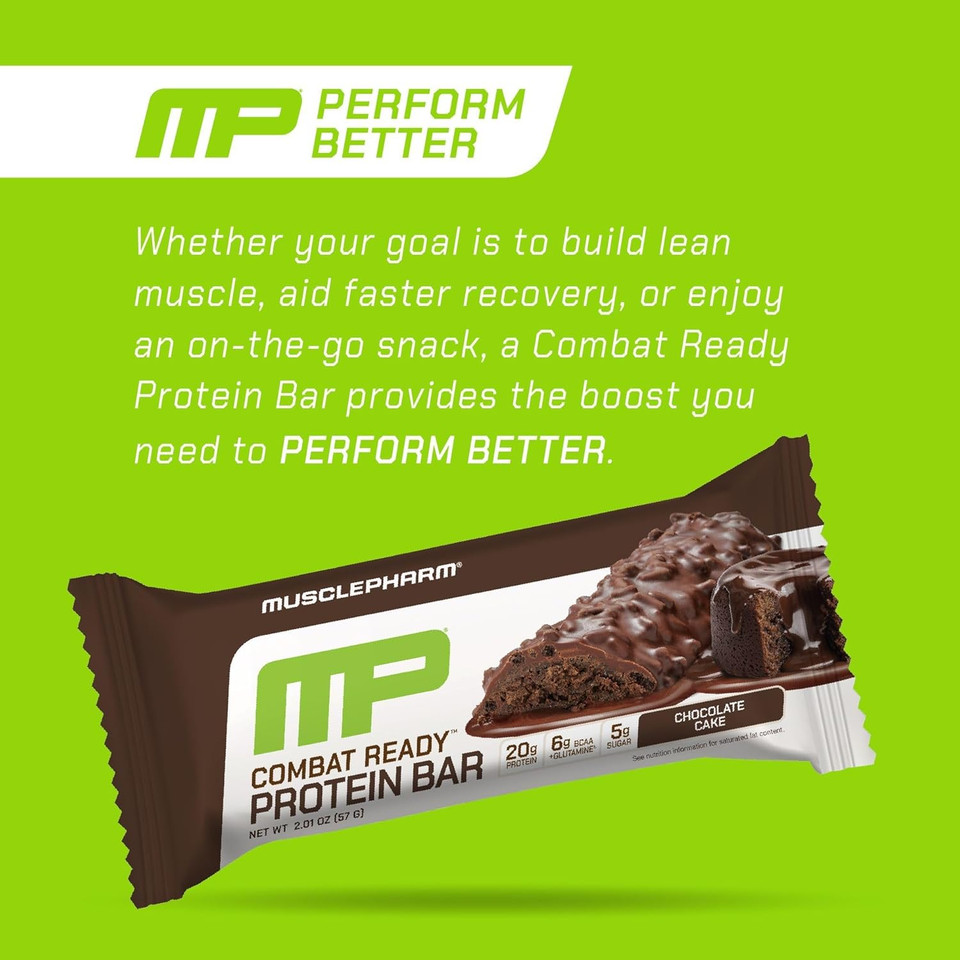 Musclepharm Combat Ready Protein Bar, Cinnamon Roll High Protein Bars, Combat Cravings, Fuel Performance & Meet Energy Demands, 20G Protein From Whey Protein, 3G Fiber, Gluten Free, 4 Bars