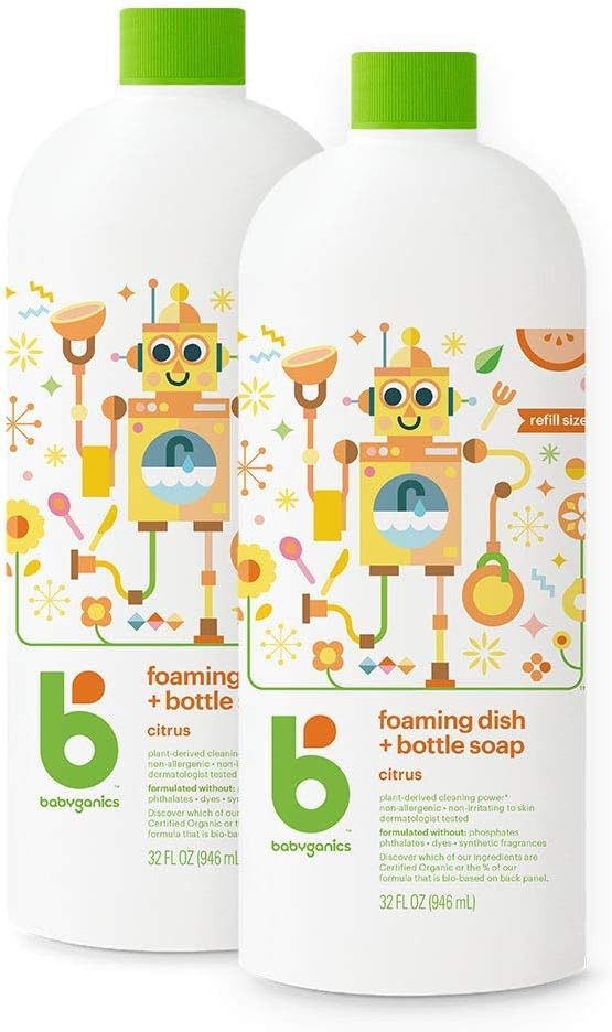 Babyganics Foaming Dish & Bottle Soap, Citrus, Plant-Derived Cleaning Power, Removes Dried Milk, 32Fl Oz (2 Pack), Packaging May Vary32 Oz (Pack Of 2)