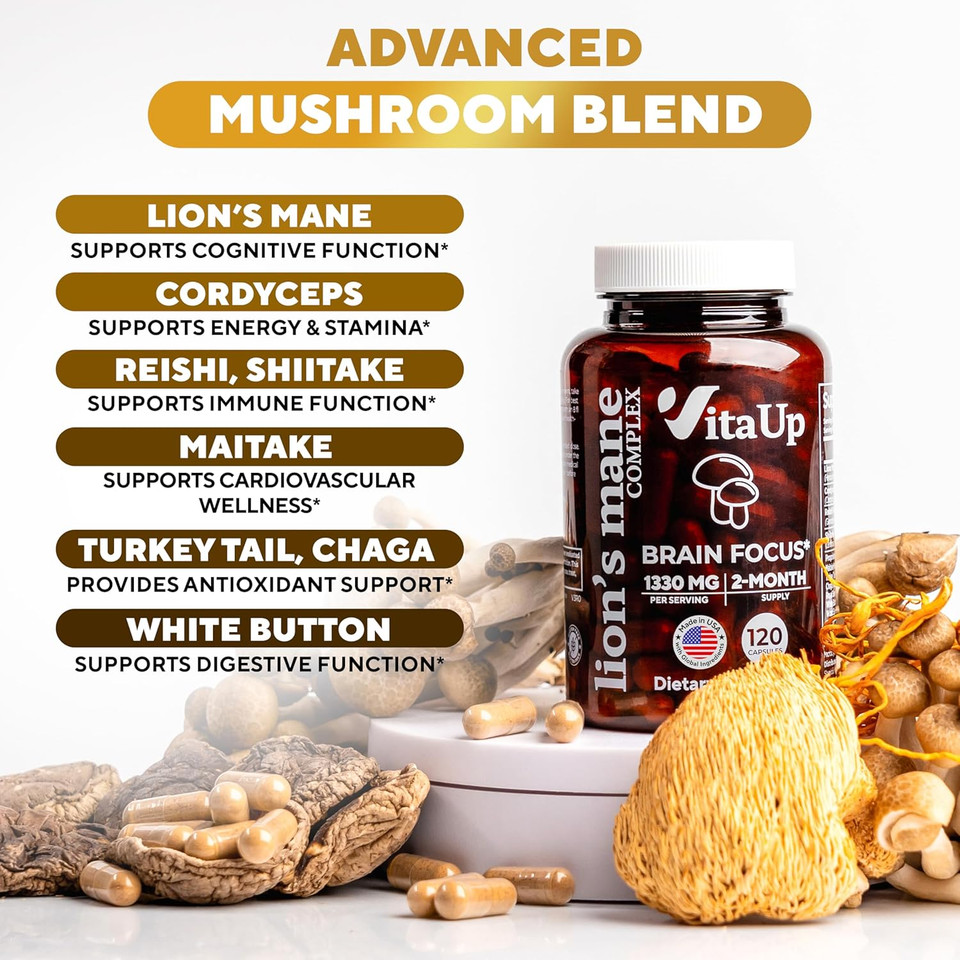 Mushroom Gummies For Adults - Usa Made 10 In 1 Mushroom Supplement - Mushroom Complex With Lions Mane, Cordyceps, Turkey Tail, Reishi, Shiitake For Cognitive & Immune Support - 60 Count