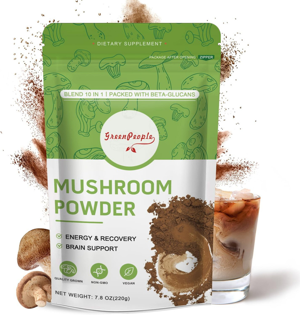 Mushroom Powder Mushroom Supplement - 10-In-1 Mushrooms Lions Mane Powder With Reishi/Cordyceps/Chaga/Turkey Tail/Maitake/Complex For Cognitive Function & Immune Support 78 Servings 2Pcaks