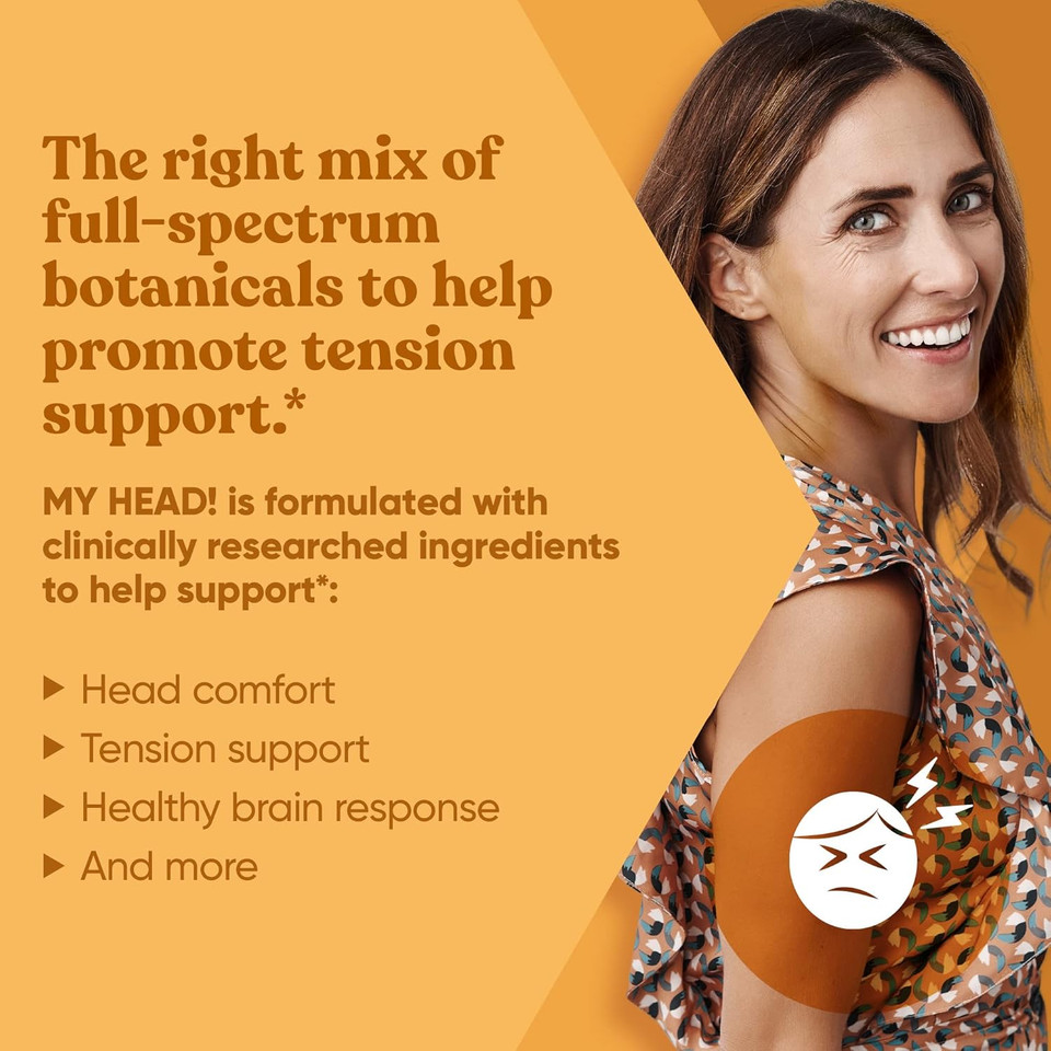 My Head! Headache Vitamins  Sensitivity, Tension, Comfort, Healthy Head Function For A Clear Mind  Fast Acting Magnesium, Feverfew, Boswellia, Vitamin D, Ginger, & More  60 Soft Capsules