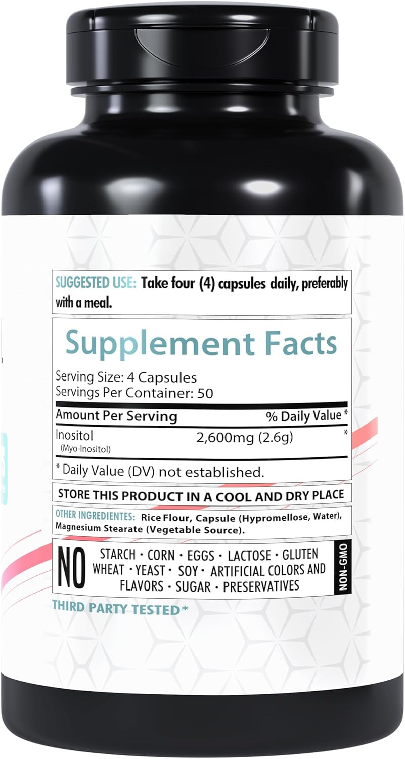 Myo Inositol Supplement, 2600Mg | 200 Veg Capsules | Ultra Strength | Healthy Ovarian Support For Women | Vitamin B8