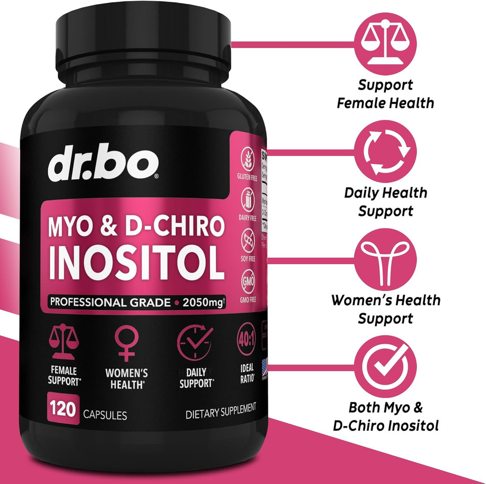 Myo-Inositol & D-Chiro Inositol Supplement Capsules - 40:1 Ratio Inositol Supplement For Women 2050Mg With Vitamin B8 Pills - Natural Supplements For Female Women Support & Womens Health 120 Capsules