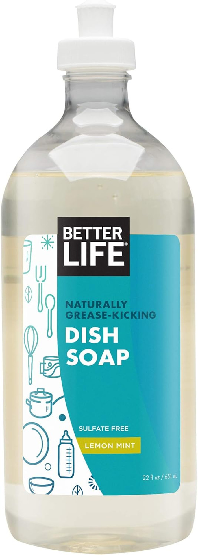 Better Life Dish Soap - Liquid Dishwashing Soap With Vitamin E And Aloe For Home & Kitchen Sink - No Gloves Required Kitchen Soap For Sensitive Skin - 22Oz Lemon Mint