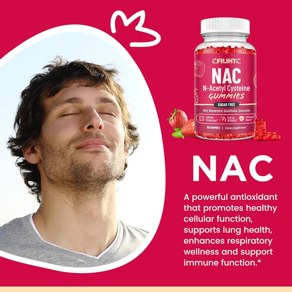 Nac Gummies 600Mg, N Acetyl Cysteine Supplement With Glutathione, Resveratrol, Magnesium, Coq10, Nac Chewable For Antioxidants & Immune Support, Strawberry Flavor 60 Gummies