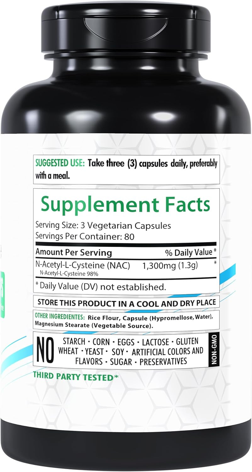 Nac Supplement N-Acetyl L-Cysteine | 240 Veg Capsules | 1300Mg | Gluten-Free | Non-Gmo