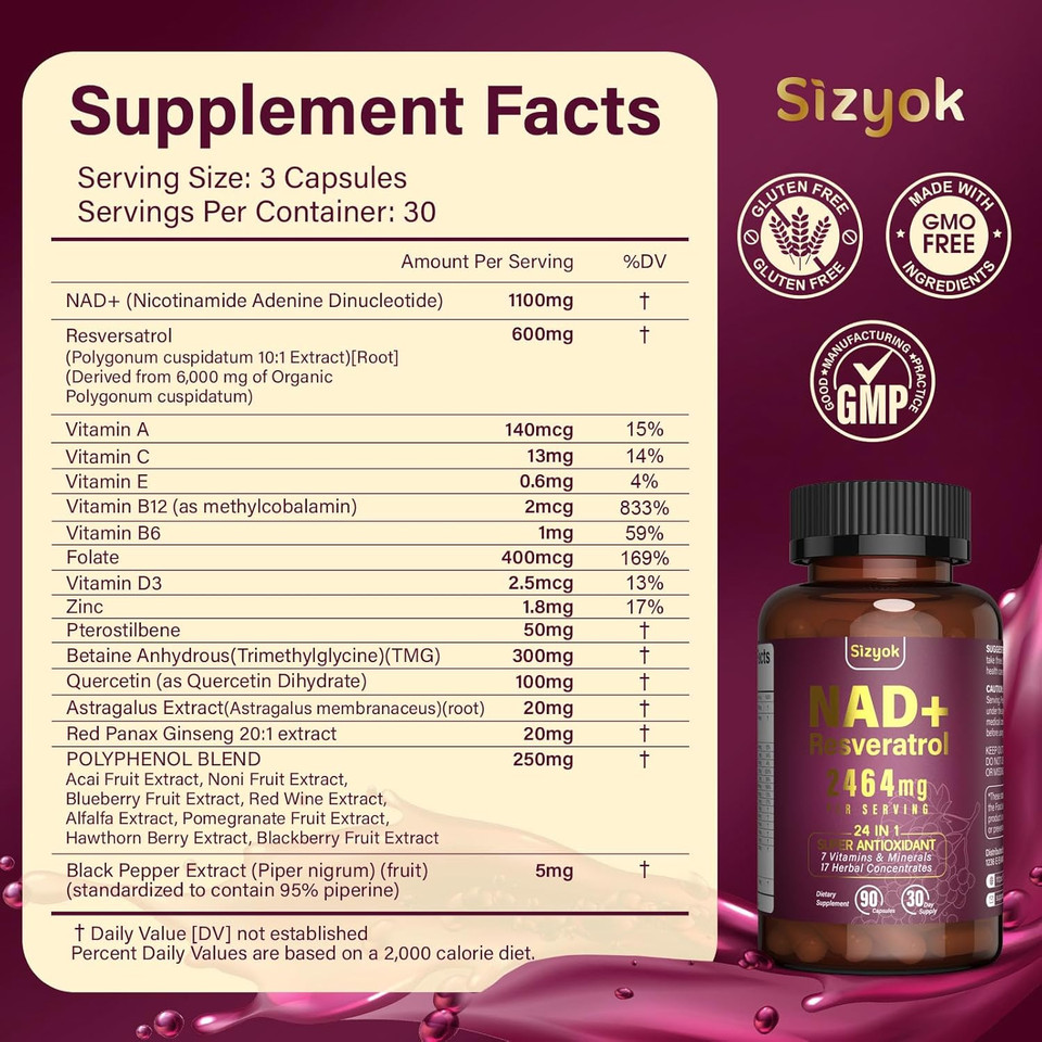 Nad Supplement 1100Mg Pure Organic, Liposomal Nad Resveratrol Supplement For Women & Men, Boost Nad+ For Aging Defense, Cellular Energy, Focus - Ultra Antioxidant, 90 Capsules