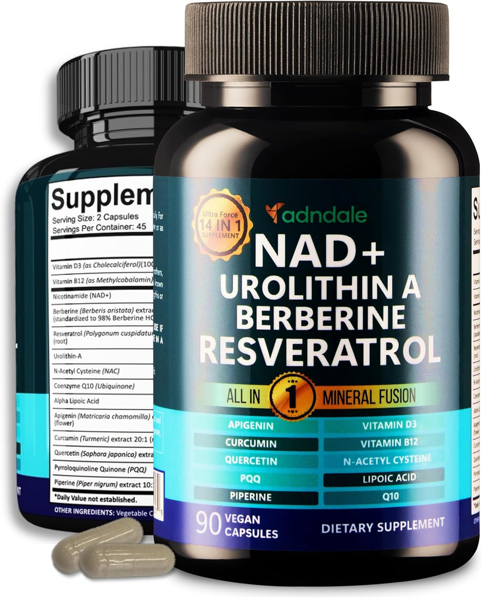 Nad Supplement For Women And Men. Longevity Formula With Liposomal Nad+, Trans Resveratrol, Urolithin-A, Berberine, Coq10. Nmn Supplement Alternative. 90 Count