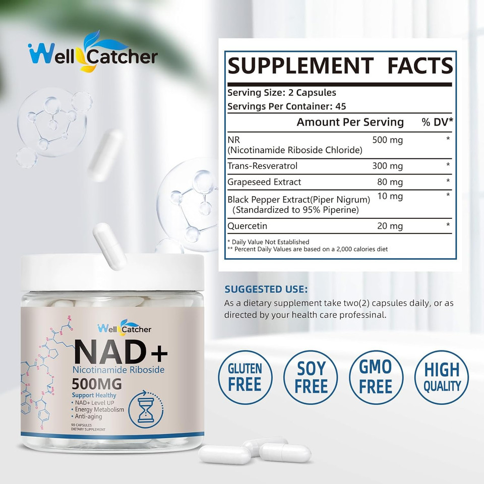 Nad+ Resveratrol Supplement For Women Men | Liposomal Nicotinamide Riboside 500Mg Organic Pure Nad+ Level Up Clinically Proven Cellular Energy Anti-Aging Metabolism Enhancer Support 90 Vegan Capsules