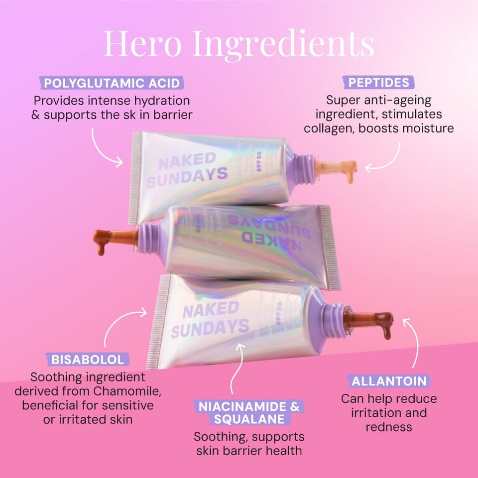 Naked Sundays Beautyscreen Spf 50 Mineral Peptide Foundation Tint 2-In-1 Skin Tint & Mineral Sunscreen- Radiant, Buildable Coverage, Acne-Safe (3.5 Light Medium Cool, 1.01 Fl Oz)