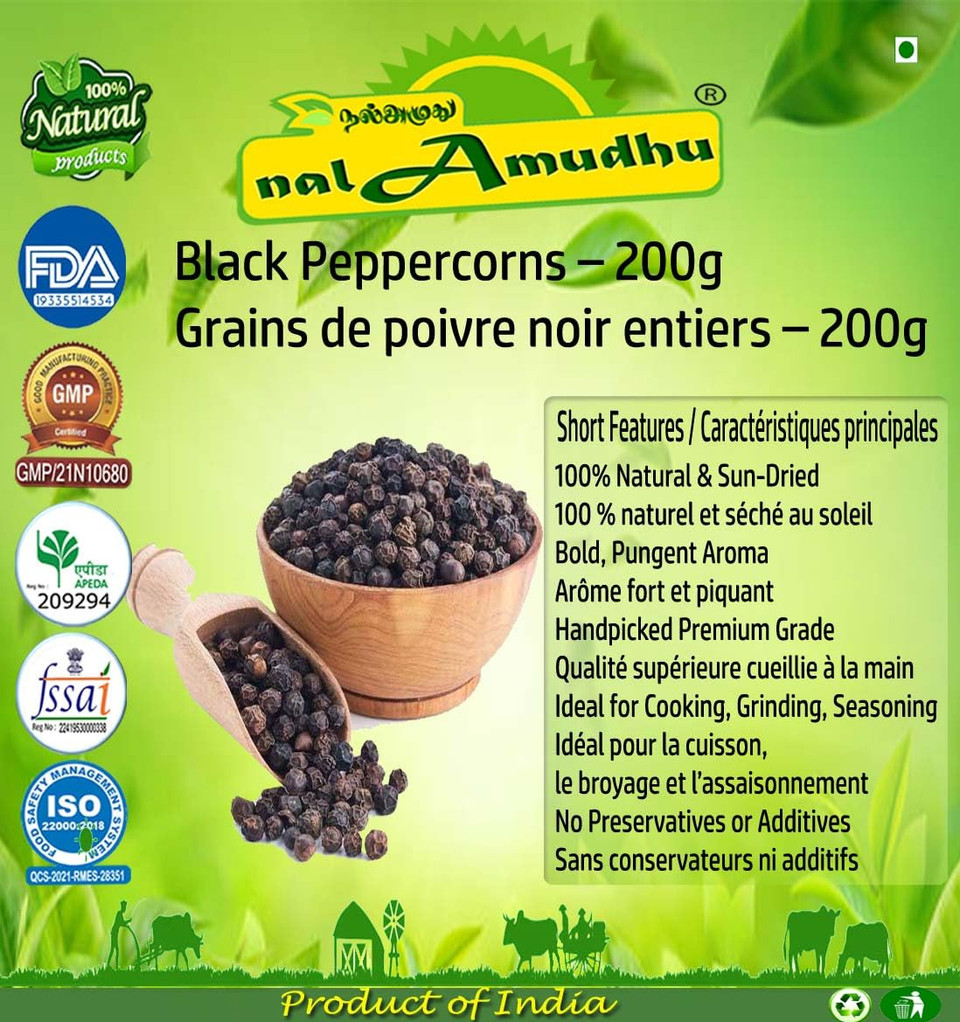 Nalamudhu Black Pepper | Peppercorn | Kerala Special Kuru Milagu 200G