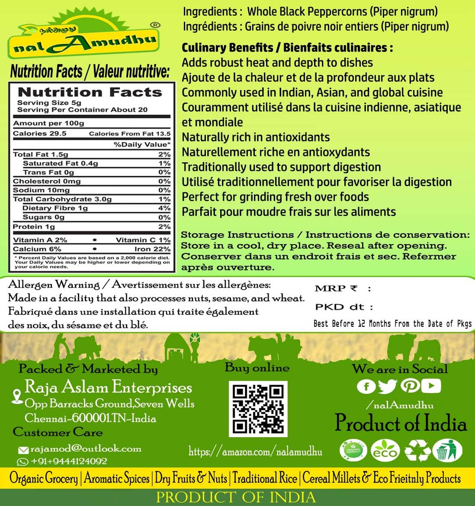 Nalamudhu Black Pepper | Peppercorn | Kerala Special Kuru Milagu 200G