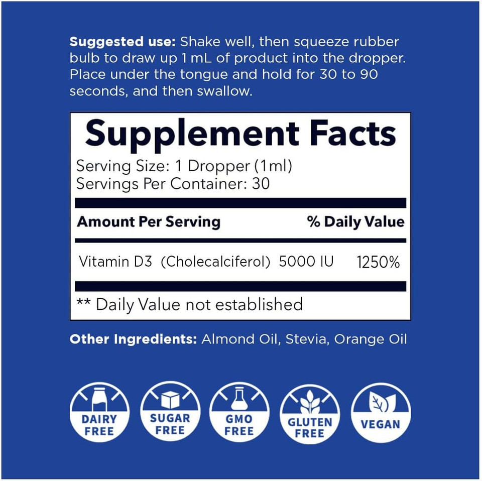 Nano Vitamin D3+K2 Nanosized Liquid Particles | Rapid Absorption | 5000 Iu Potent Formulation - 1Fl Oz | Non-Gmo, Gluten Free | Supports Bone, Joint, Heart & Immune Health