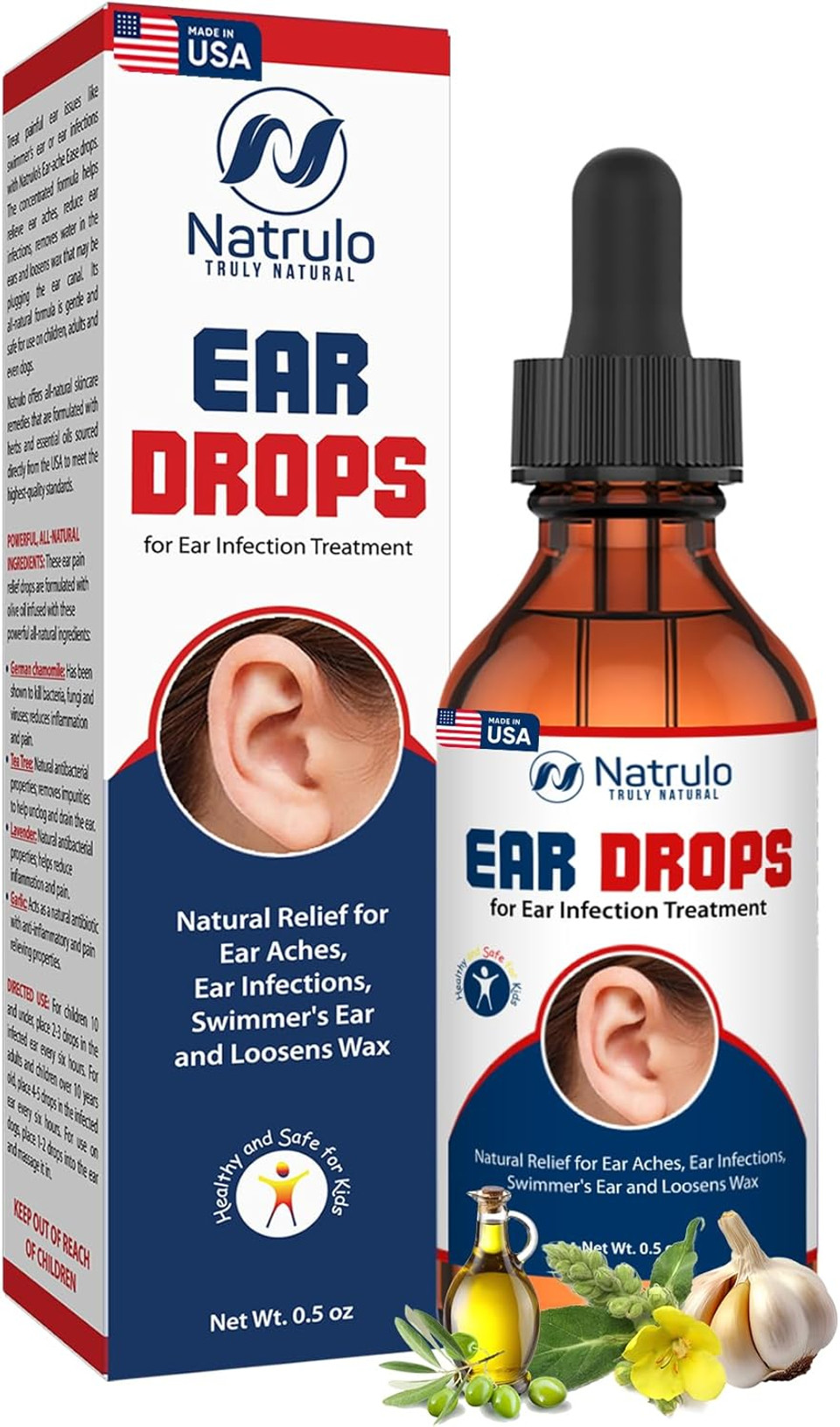 Natrulo Ear Drops For Ear Infection  Organic Ear Drops For Adult, Kids, Baby, Dog & Pets  For Ear Aches, Itchy Ears, Infections, Swimmer'S Ear, & Loosen Wax  Kids Safe, Made In Usa