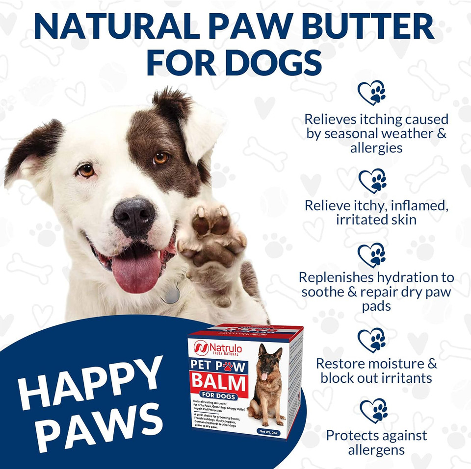 Natrulo Pet Paw Balm For Dog - Natural Healing Ointment For Itchy Paws, Grooming, Allergy Relief, Repair, Pad Protection  Soothing Unscented Shea Butter Moisturizer For Itching, Dryness, Licking 2Oz