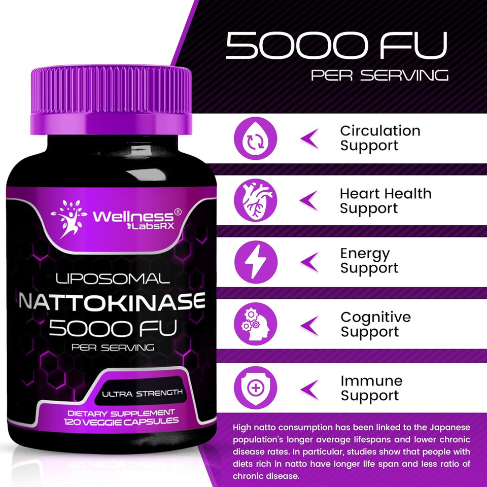 Nattokinase Supplement Capsules 5000 Fu, Third-Party Tested Nattokinase  Enzymes From Japanese Natto  Daily Wellness Support  120 Count
