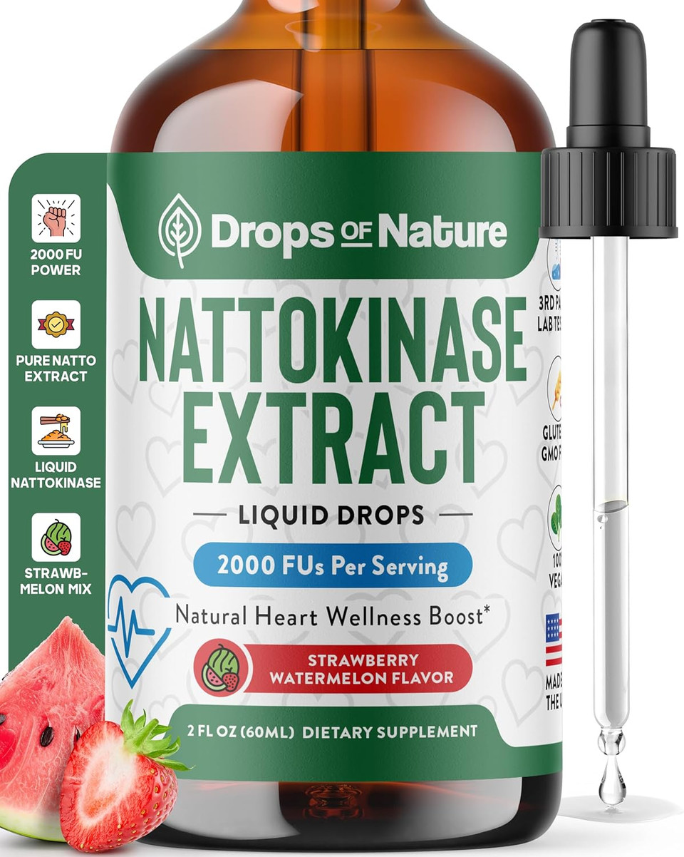 Nattokinase Supplement Liquid Drops  Made Of Nattokinase 2000 Fu Extract  Vegan, Gmo-Free  Liquid Alternative To Natto Veggie Caps  Aids In Maintaining Heart Wellness (Strawberry Watermelon, 60Ml)
