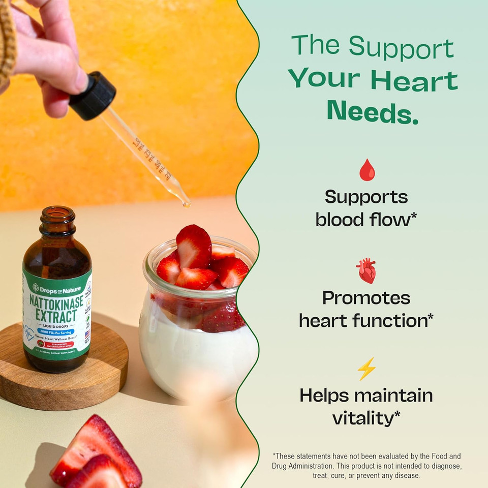 Nattokinase Supplement Liquid Drops  Made Of Nattokinase 2000 Fu Extract  Vegan, Gmo-Free  Liquid Alternative To Natto Veggie Caps  Aids In Maintaining Heart Wellness (Strawberry Watermelon, 60Ml)