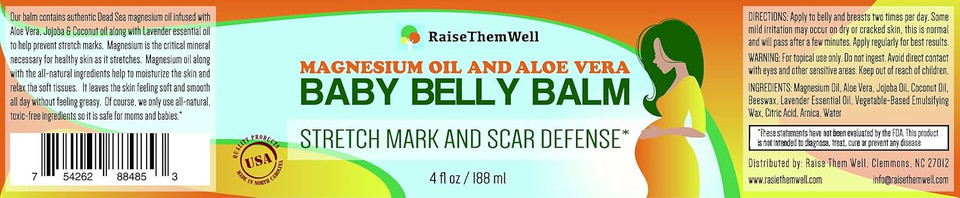 Natural Belly Balm For Pregnancy With Magnesium Oil, Aloe Vera, Jojoba Coconut And Lavender Oil & Beeswax | 4 Fl Oz