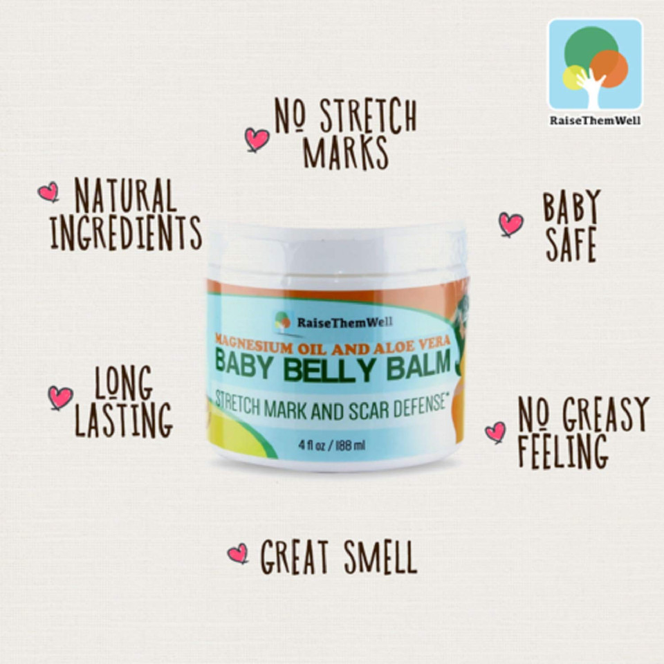 Natural Belly Balm For Pregnancy With Magnesium Oil, Aloe Vera, Jojoba Coconut And Lavender Oil & Beeswax | 4 Fl Oz