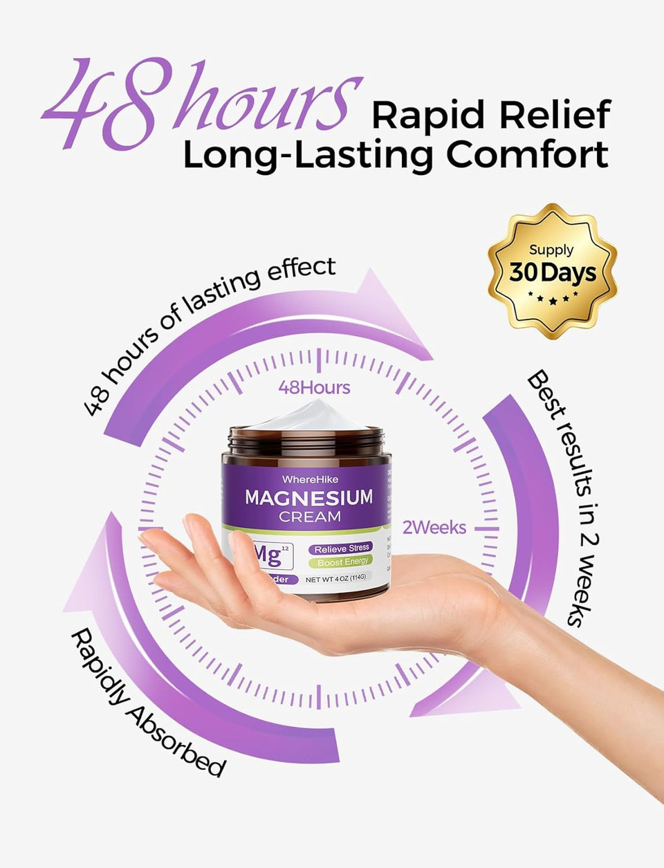 Natural Topical Magnesium Cream For Sleep,Nighttime Magnesium Lotion For Pain And Leg Cramps,Muscle Relaxation,Calm,Deep Hydration For Skin Care.(Lavender)