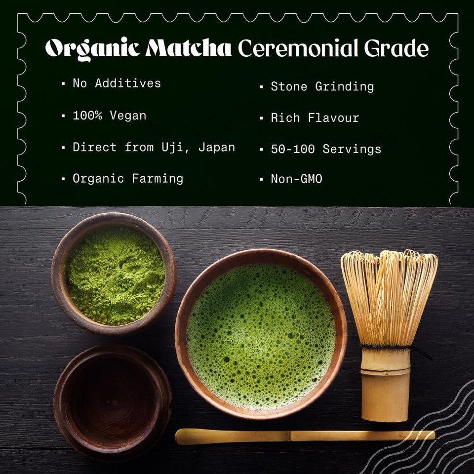 Naturalebio Matcha Green Tea Powder. Ceremonial Grade Organic, 1 Oz. From Uji, Kyoto For Traditional Japanese Tea Ceremony. Matcha Powder Free Of Added Sugars And Preservatives