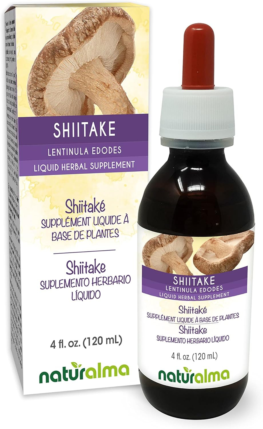 Naturalma Shiitake (Lentinula Edodes) Fungus Or Mushroom Alcohol-Free Tincture 4 Fl Oz Liquid Extract In Drops | Herbal Supplement | Vegan | Product Of Italy