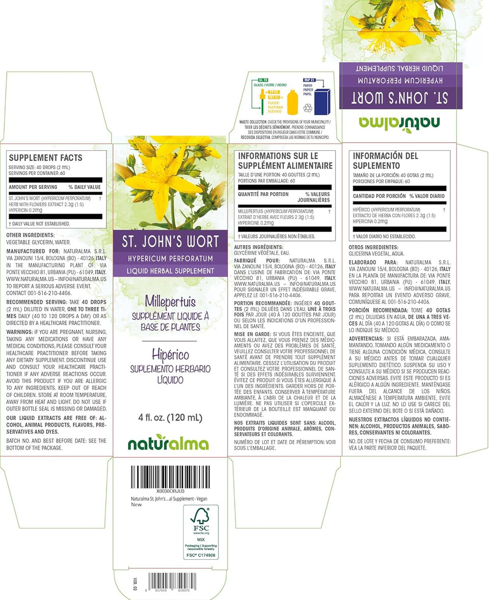 Naturalma St. John'S Wort (Hypericum Perforatum) Herb With Flowers Alcohol-Free Tincture - 6.76 Fl Oz Liquid Extract In Drops - Herbal Supplement - Vegan