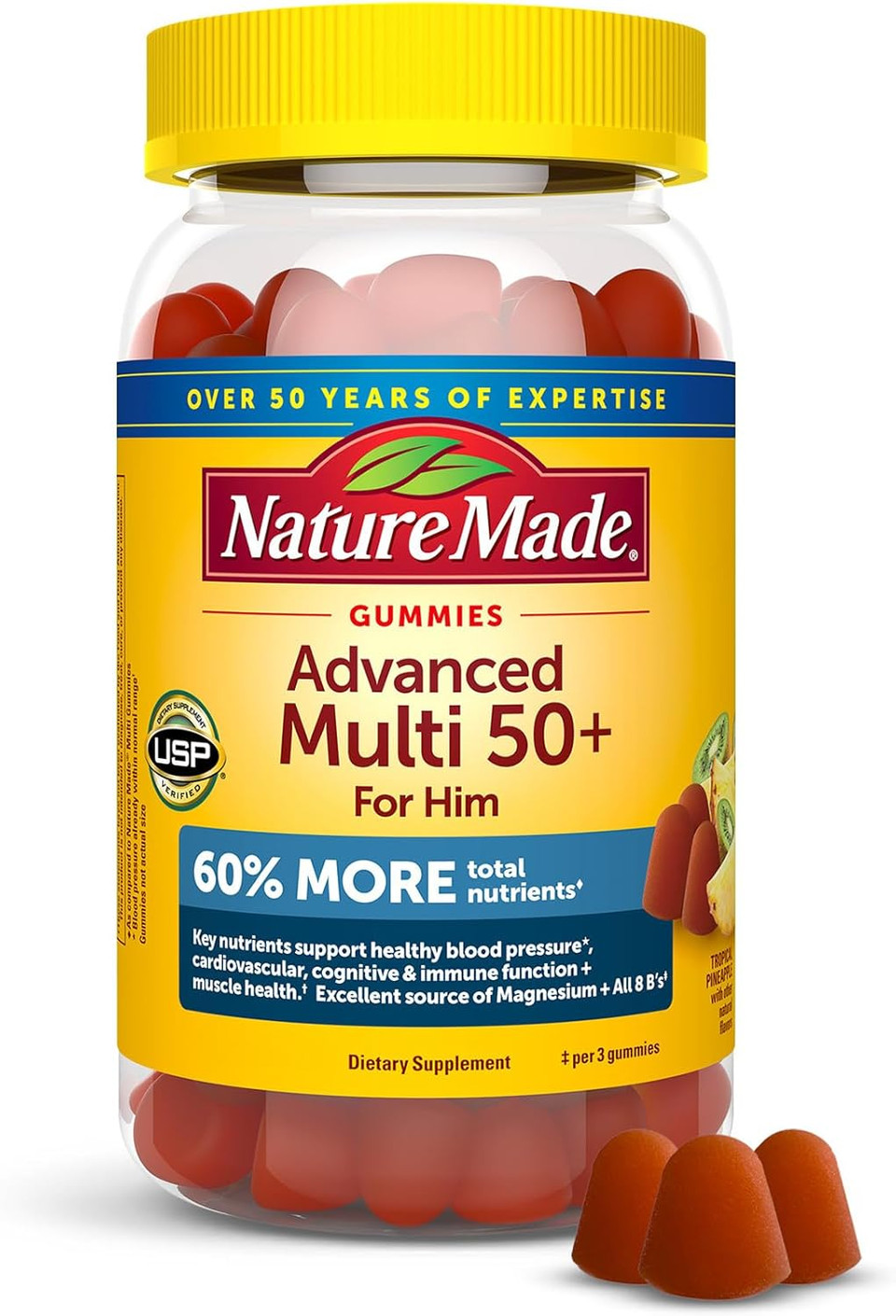 Nature Made Advanced Multivitamin Gummies 50 + For Him, Mens Multivitamins Gummies With Magnesium Citrate, Vitamin D3, Zinc, All 8 B Vitamins, 84 Multi Vitamins, 28 Day Supply