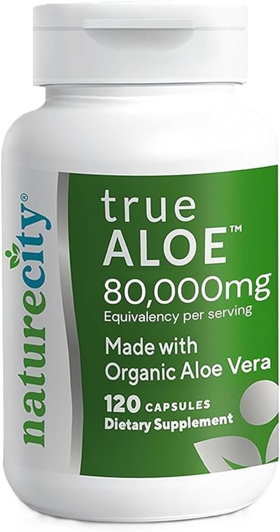 Naturecity True-Aloe Gut Health Support  80,000Mg Aloe Vera Gel Equivalent Per Serving  Organic Aloe Vera (120 Capsules) For Digestive, Skin & Joint Support | Small Easy-To-Swallow Pills