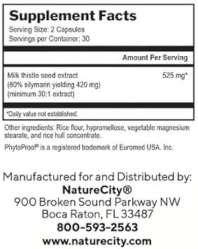 Naturecity Truemilkthistle | Milk Thistle Supplement 525Mg | Milk Thistle (80% Silymarin) Containing 420Mg Of Silymarin | Antioxidant Support | Liver Support Supplement | 60 Veggie Capsules