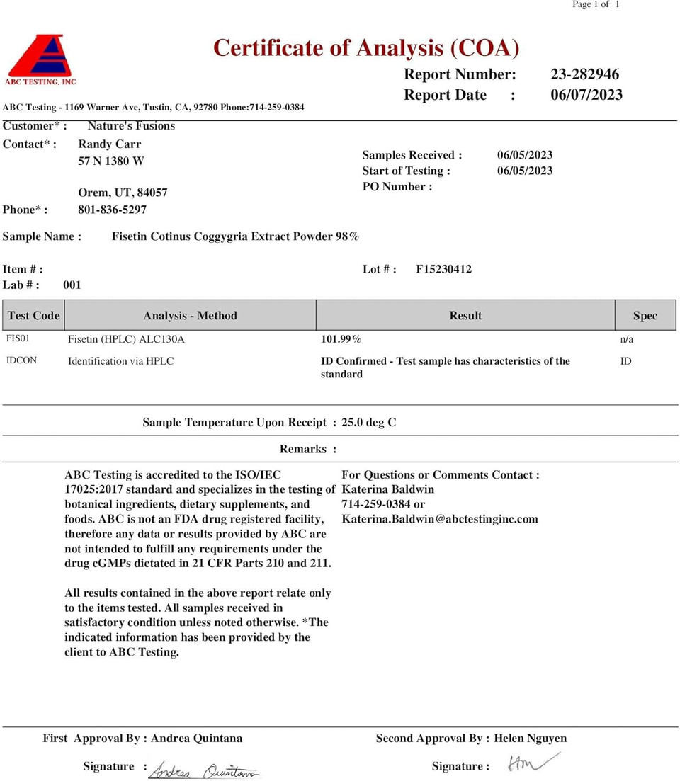Nature'S Fusions Nutri Fisetin 500Mg 32 Count - Clinical Dosage - Fisetin Supplements - Powerful Senolytic Activator, Antioxidant, & Brain Support - Natural Polyphenols - 32 Count