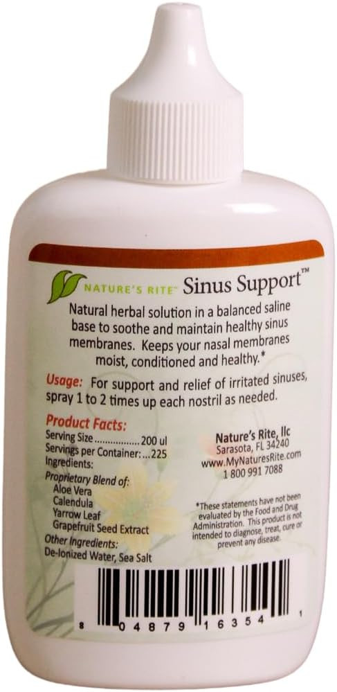 Natures Rite Sinus Support, 1.5 Oz. (45 Ml)  Portable, All-Natural Sinus Spray  All-Season Relief For Allergy & Pollution Irritation  Moisturizes & Soothes Sinus Tissue  Made In Usa
