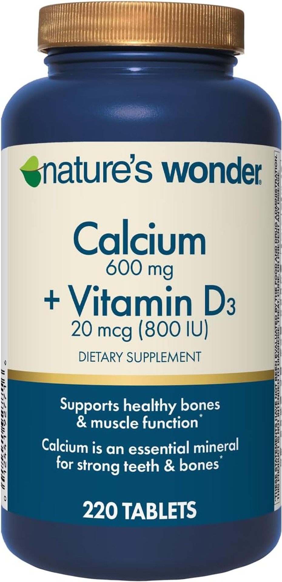 Nature'S Wonder Calcium 600 Mg With Vitamin D3 20 Mcg For Bone Health, 220 Tablets