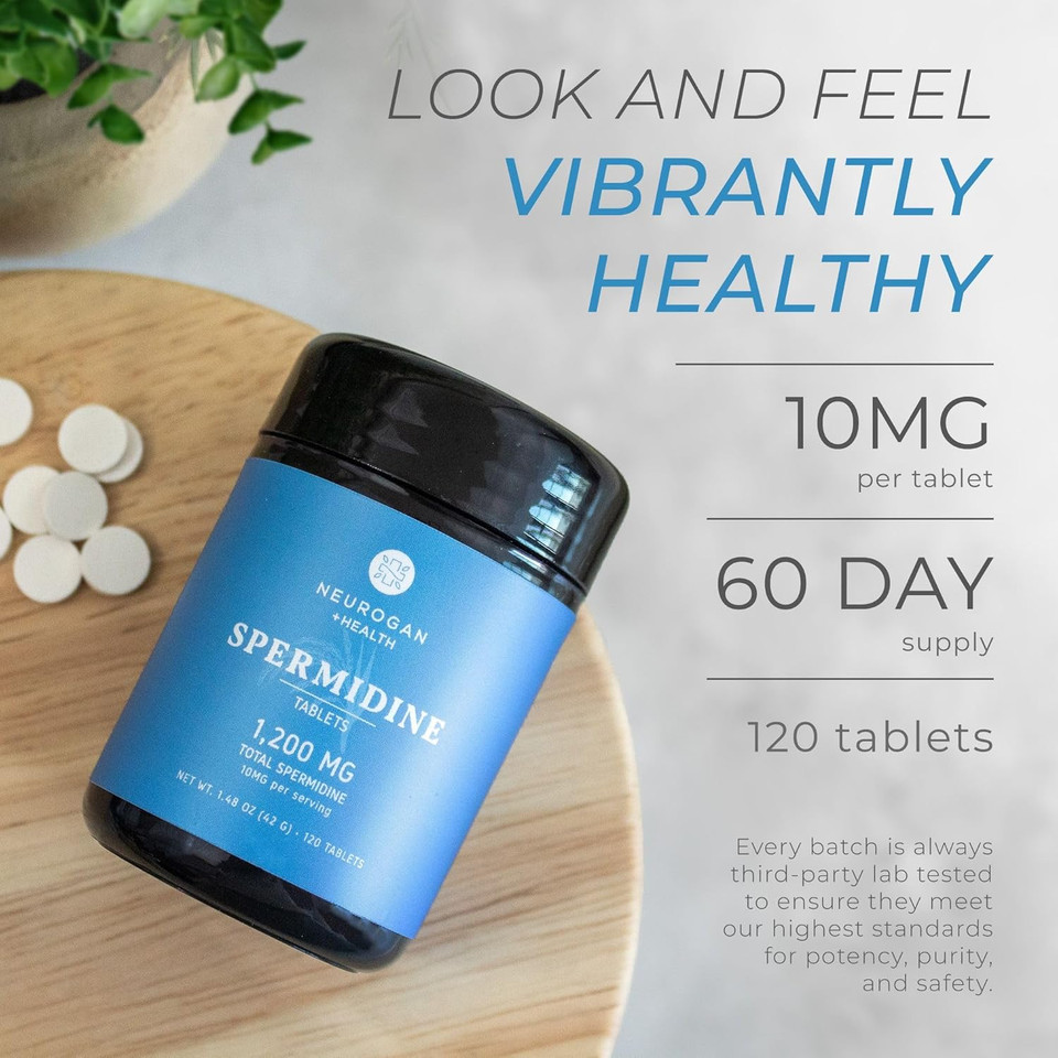 Neurogan Spermidine Supplement - 1200Mg - 99% Pure 100X More Potent Than Rice & Wheat Germ Extract - For Cellular Health, Anti-Aging & Energy* - Made In Usa - 10Mg Per Serving - 120 Servings