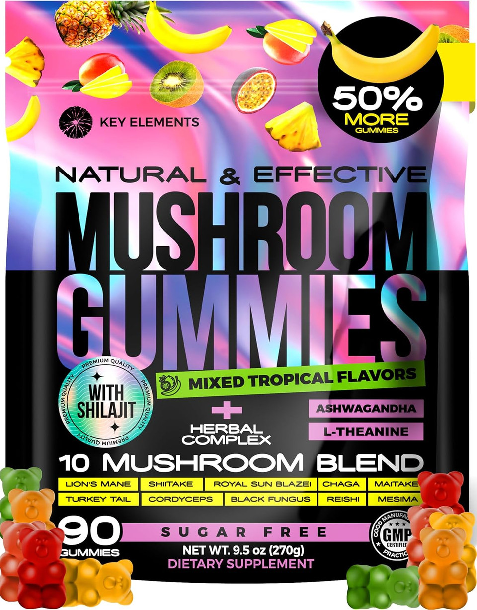 Next-Gen Mushroom Gummies With Ashwagandha And L Theanine - 10X Mushroom Supplement With Shilajit - Mushroom Nootropic LionS Mane Gummies - Immune, Brain Support & Chill Mushroom Complex Gummy